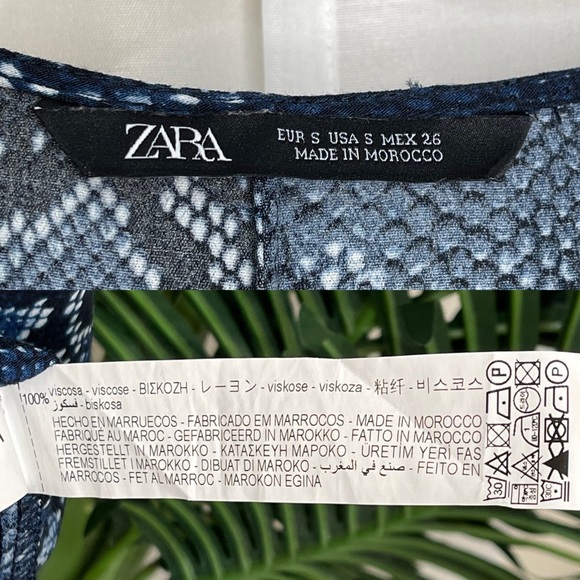 SOLD Zara Blue Snake Print V Neck Button Front Dress S - Picture 9 of 11